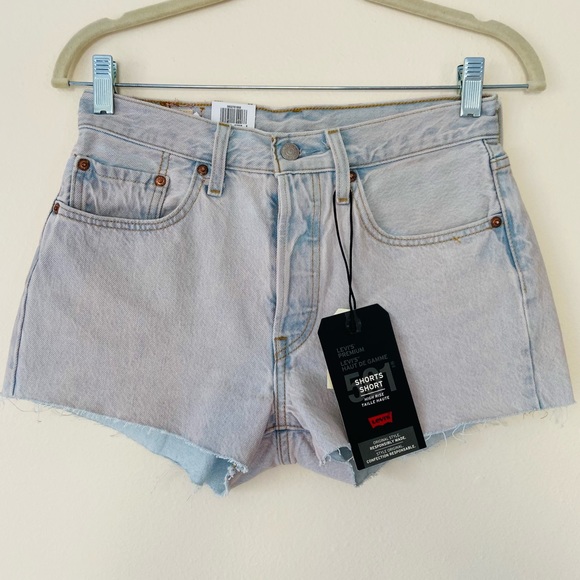 New Levi’s 501 High waisted light wash denim button fly shorts jean cutoff - Picture 3 of 12